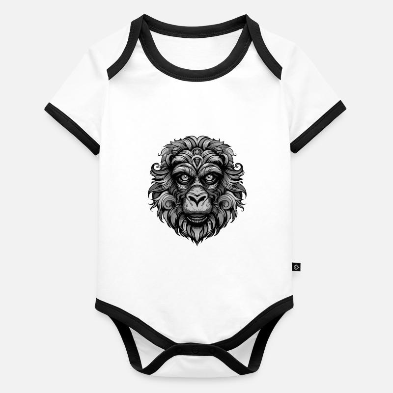 Tête d’animal de singe Body Bébé bio contrasté manches courtes