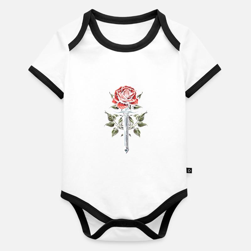 Rote Rose Goth Schwert Baby Bio-Kurzarm-Kontrastbody