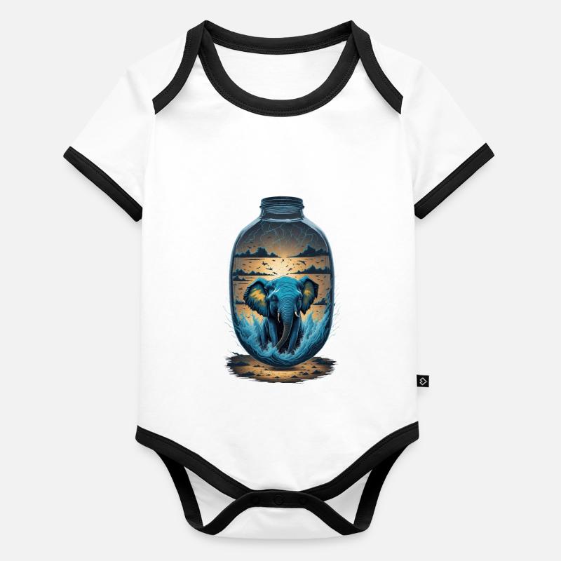 Elefant Flasche Baby Bio-Kurzarm-Kontrastbody