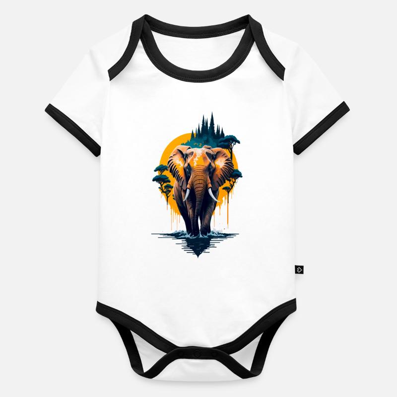 Éléphant Body Bébé bio contrasté manches courtes