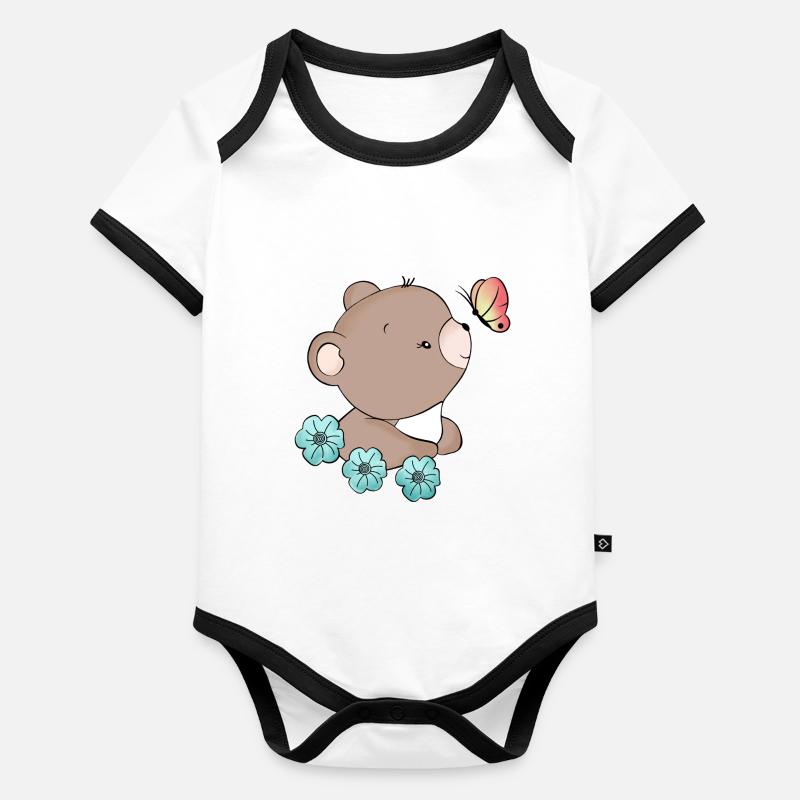 Bär mit Schmetterling Baby Bio-Kurzarm-Kontrastbody