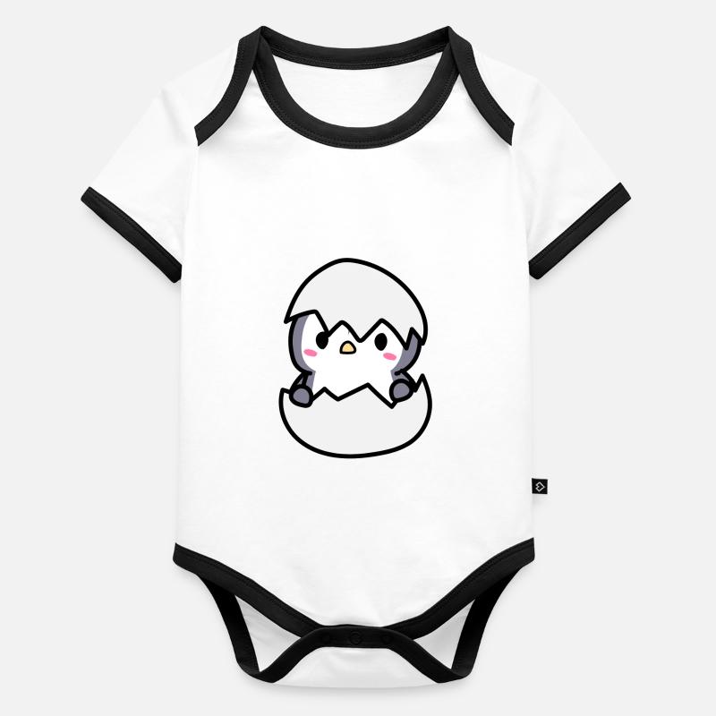 cute baby penguin in an eggshell idea Organic Baby Contrasting Bodysuit