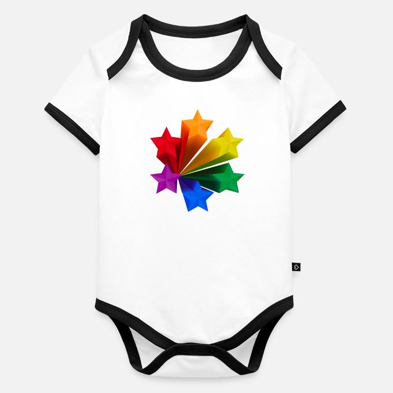 Dynamische Regenbogen-Sterne LGBT Baby Bio-Kurzarm-Kontrastbody