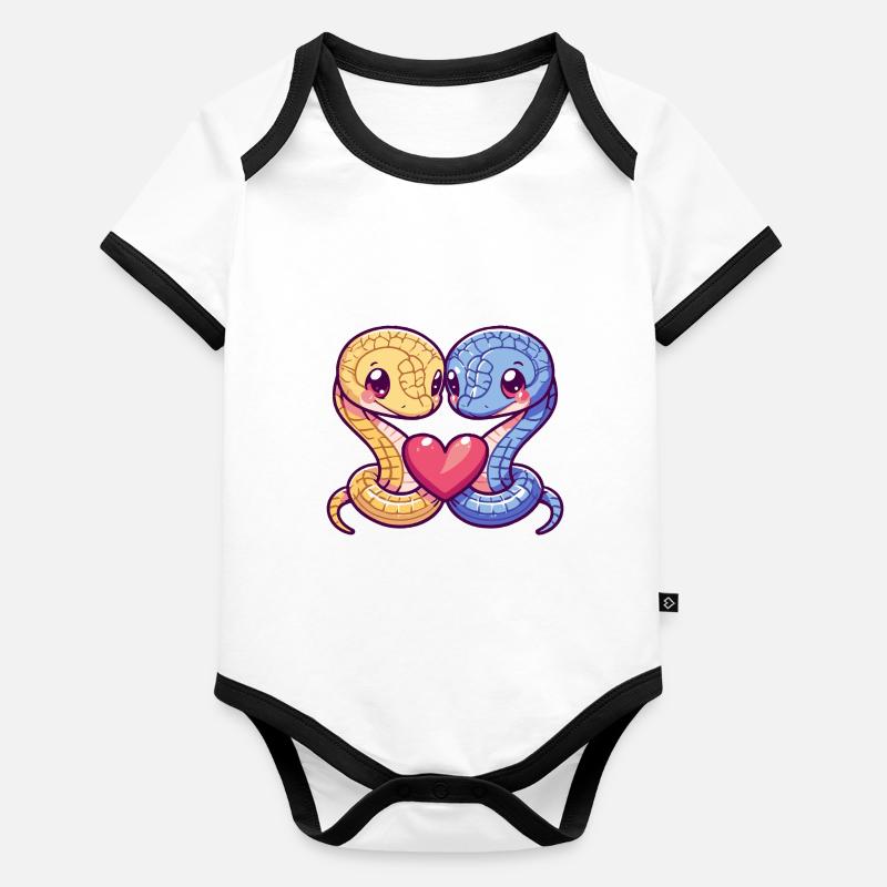 Serpent Cobra Bande Dessinée Couple Amour Body Bébé bio contrasté manches courtes