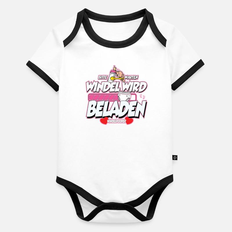 Windelpooper Windel wird beladen Mädchen Geschenk Baby Bio-Kurzarm-Kontrastbody