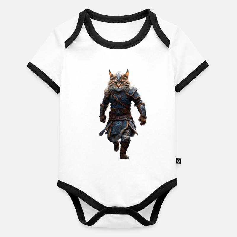 Chat viking Body Bébé bio contrasté manches courtes