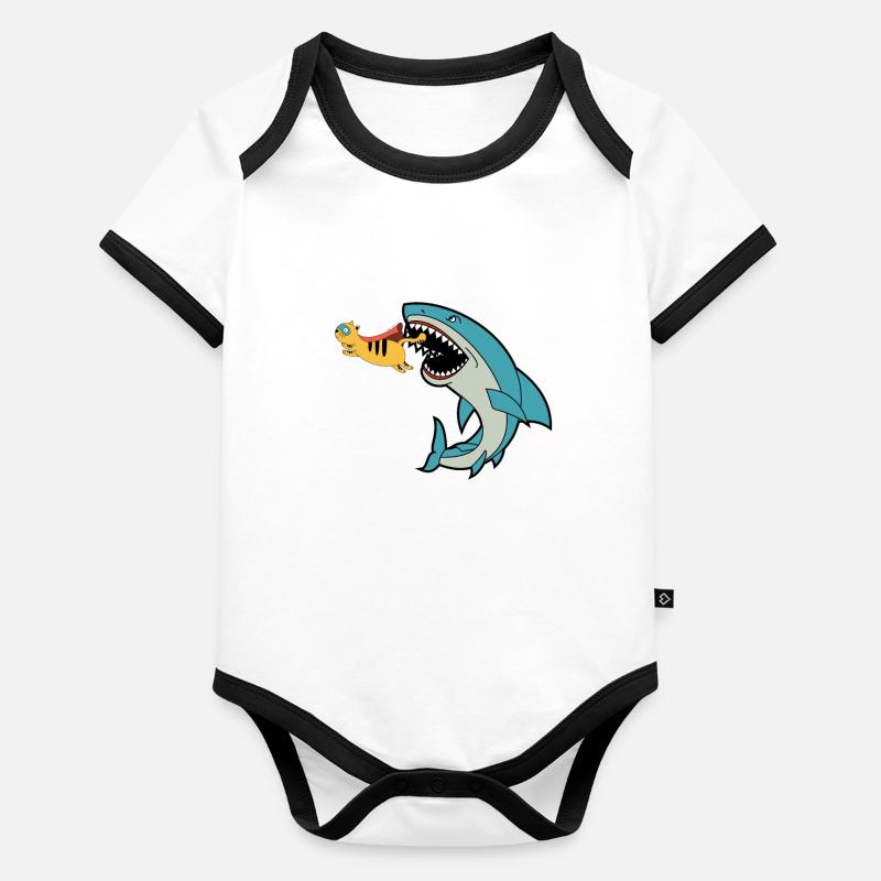 Chat mangeur de requins Body Bébé bio contrasté manches courtes