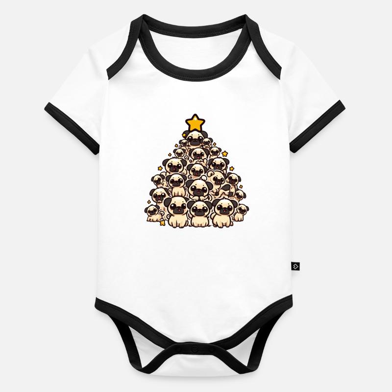 Festive Pug: A Dog Under the Christmas Tree Organic Baby Contrasting Bodysuit