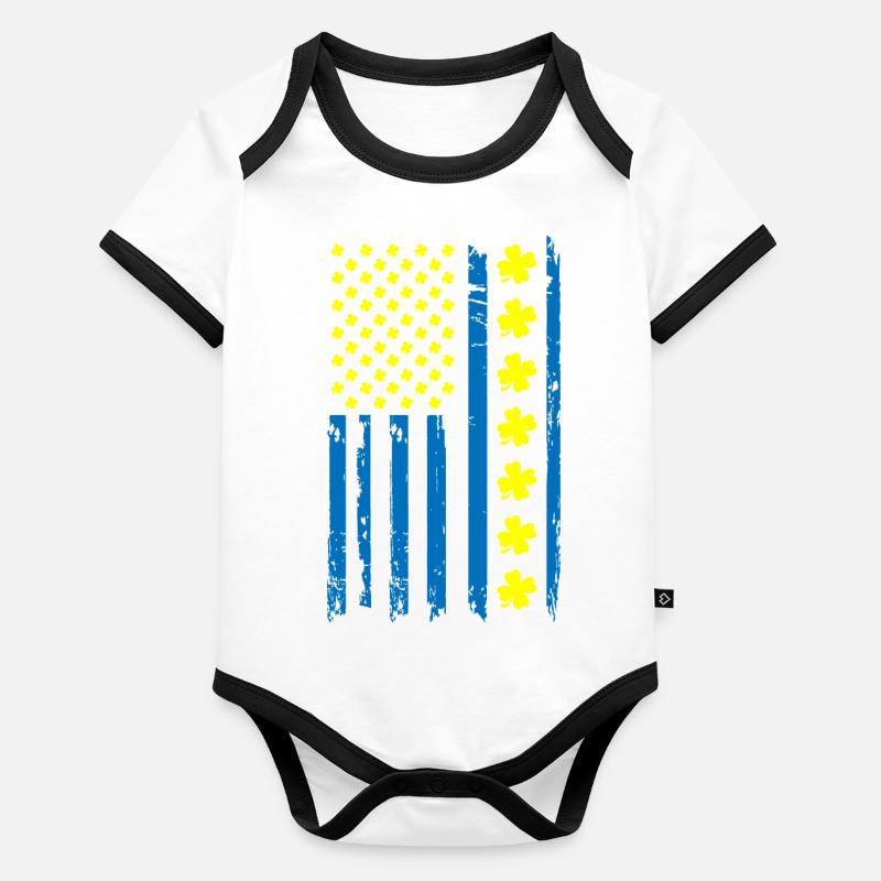 Ukraine Amérique Drapeau Cloverleaf Body Bébé bio contrasté manches courtes