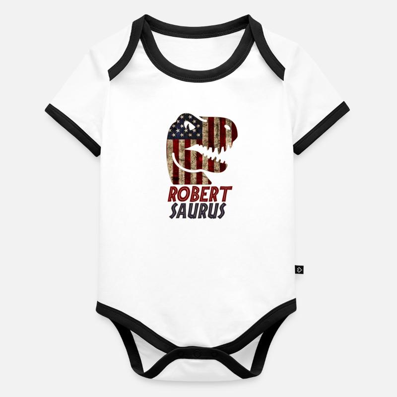 Patriote Robert Dinosaur Robertsaurus Body Bébé bio contrasté manches courtes