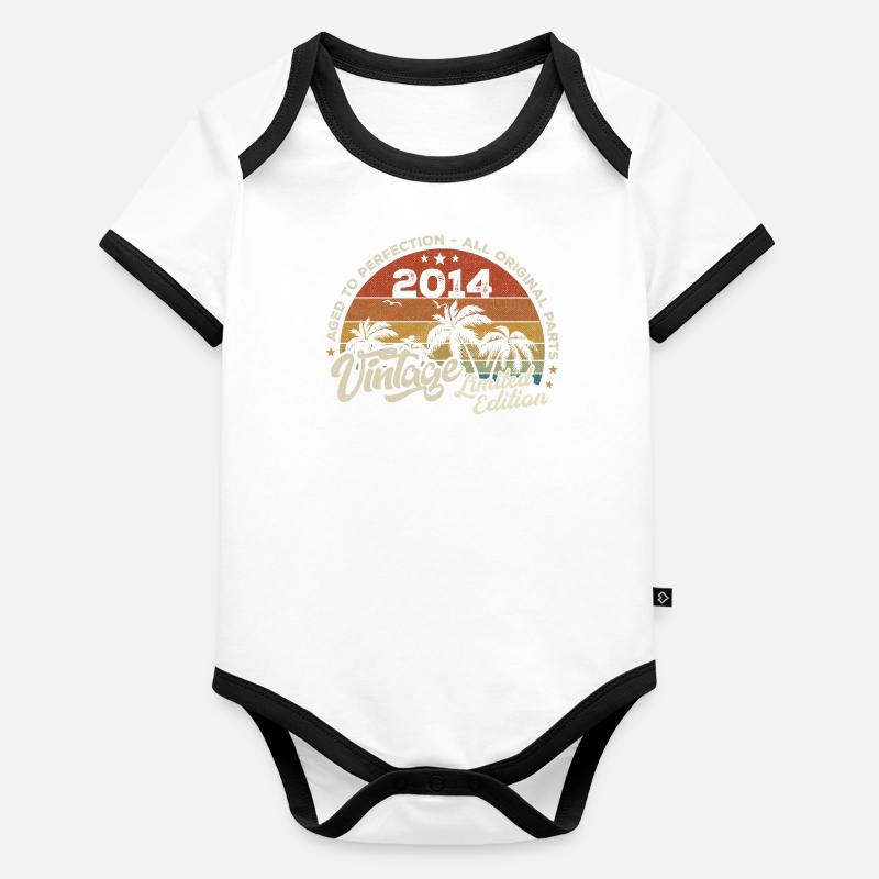 Millésime 2014 Anniversaire Rétro 2014 Body Bébé bio contrasté manches courtes