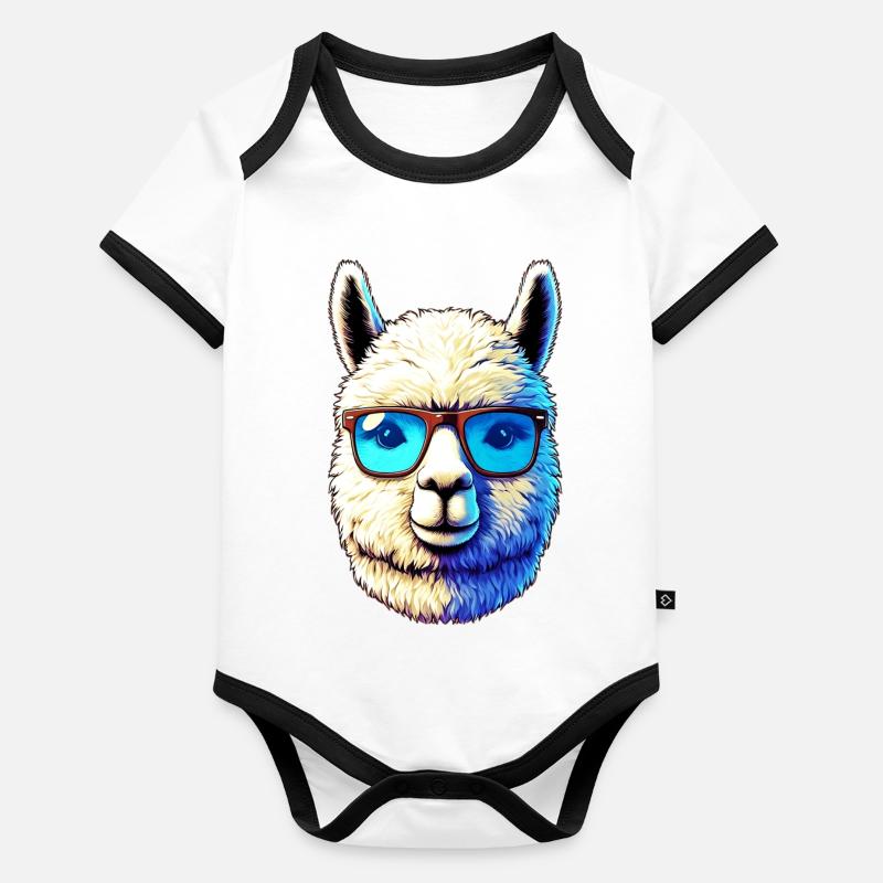 Alpaga avec lunettes de soleil Body Bébé bio contrasté manches courtes