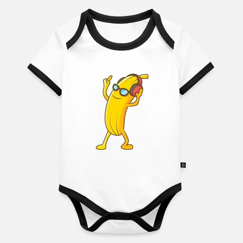 Disco Banane mit coolen Kopfhörern Baby Bio-Kurzarm-Kontrastbody