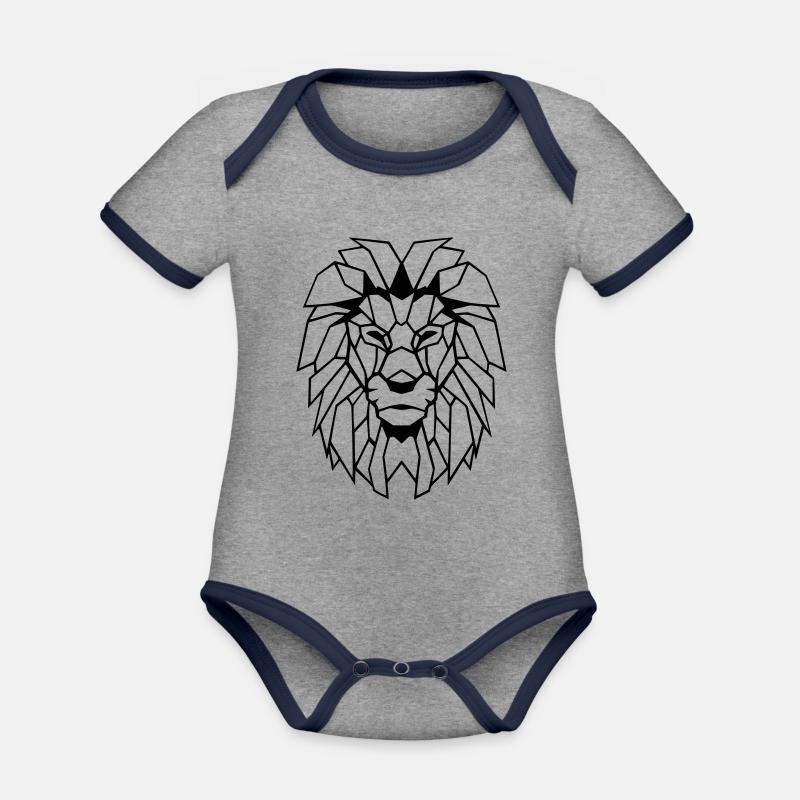 Dessin de polygone de lion - Body Bébé bio contrasté manches courtes - gris chiné/bleu marine