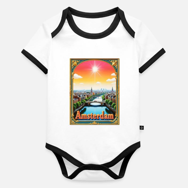 Amsterdam – Holland Stadtbild Design Baby Bio-Kurzarm-Kontrastbody