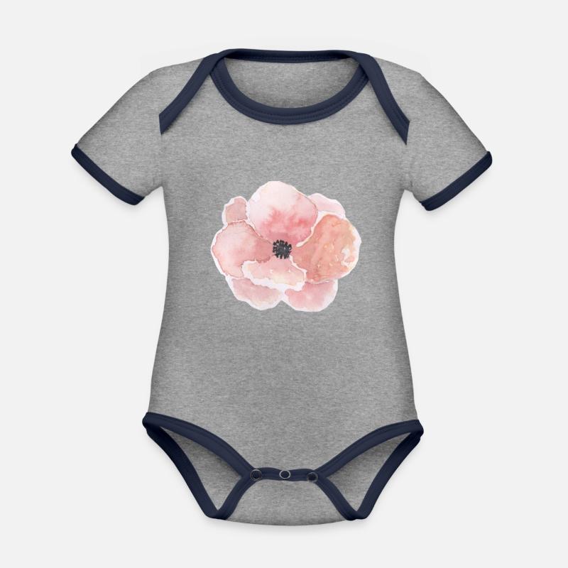 Fleur rosée - Body Bébé bio contrasté manches courtes - gris chiné/bleu marine
