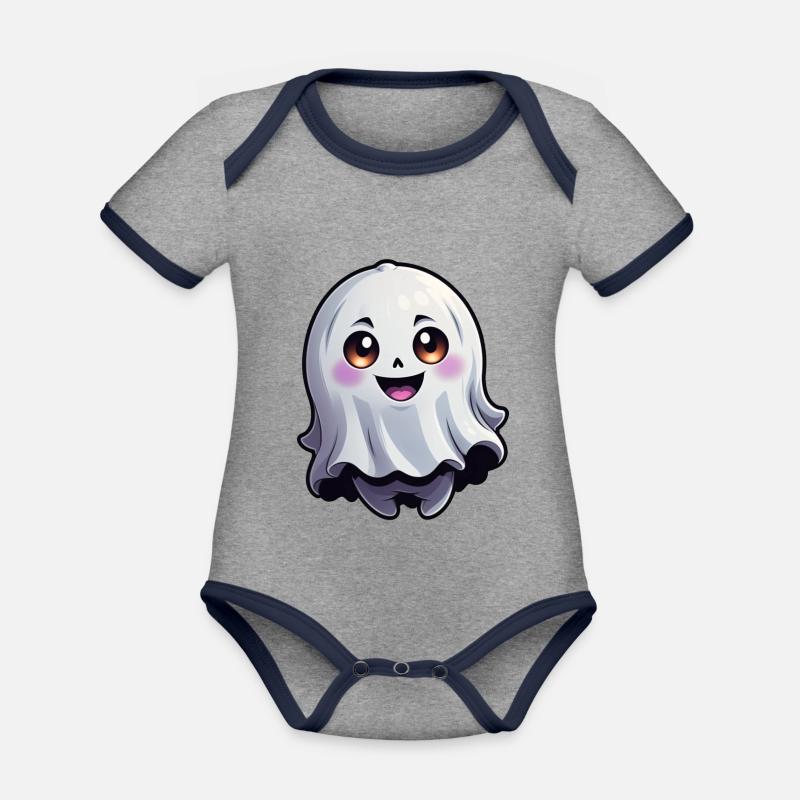Joyeux Halloween Ghost Ghost - Body Bébé bio contrasté manches courtes - gris chiné/bleu marine