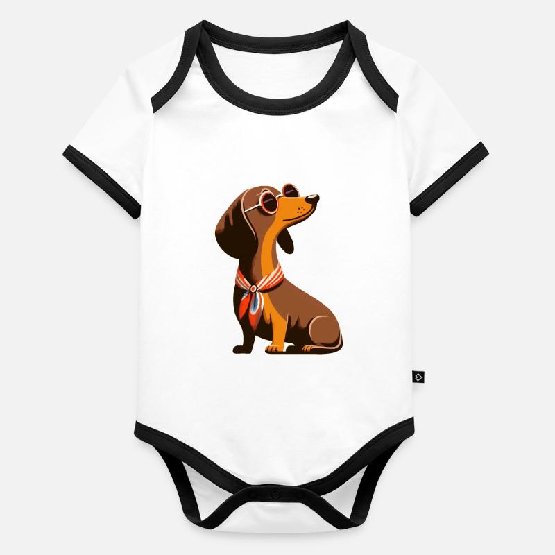 Retro Dachshund Organic Baby Contrasting Bodysuit