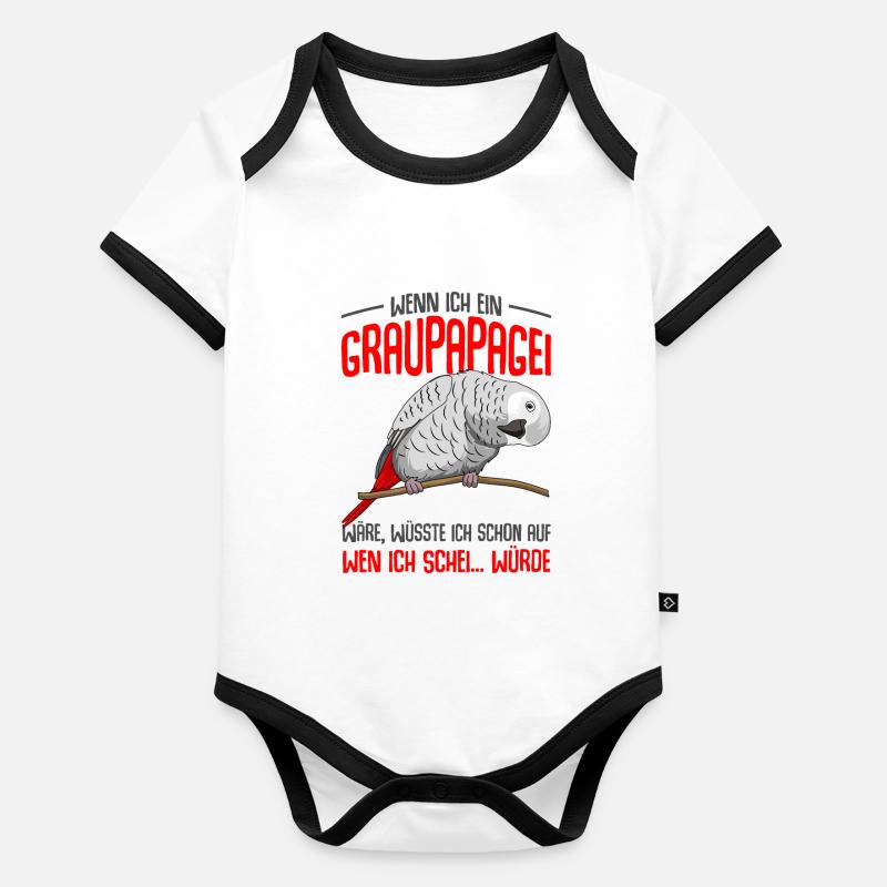 Graupapagei Baby Bio-Kurzarm-Kontrastbody