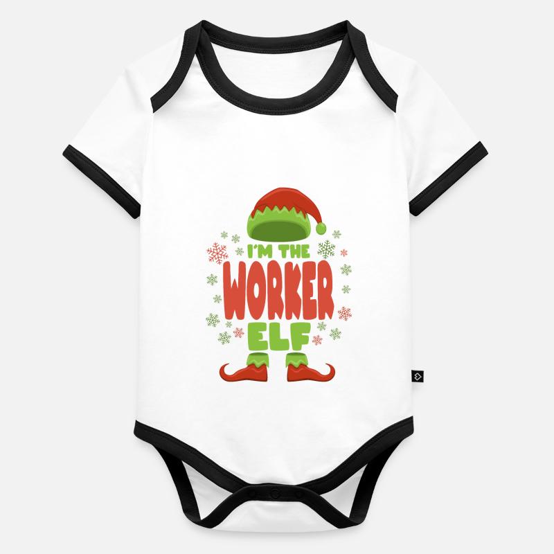 Elfe de Noël ouvrier Body Bébé bio contrasté manches courtes