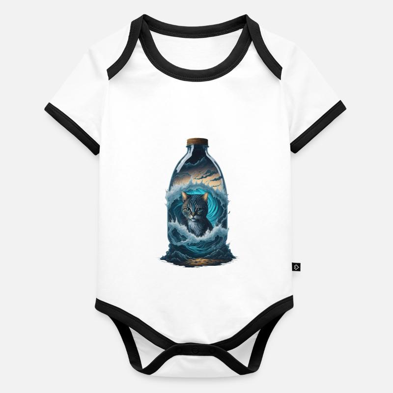 Katze Flasche Baby Bio-Kurzarm-Kontrastbody