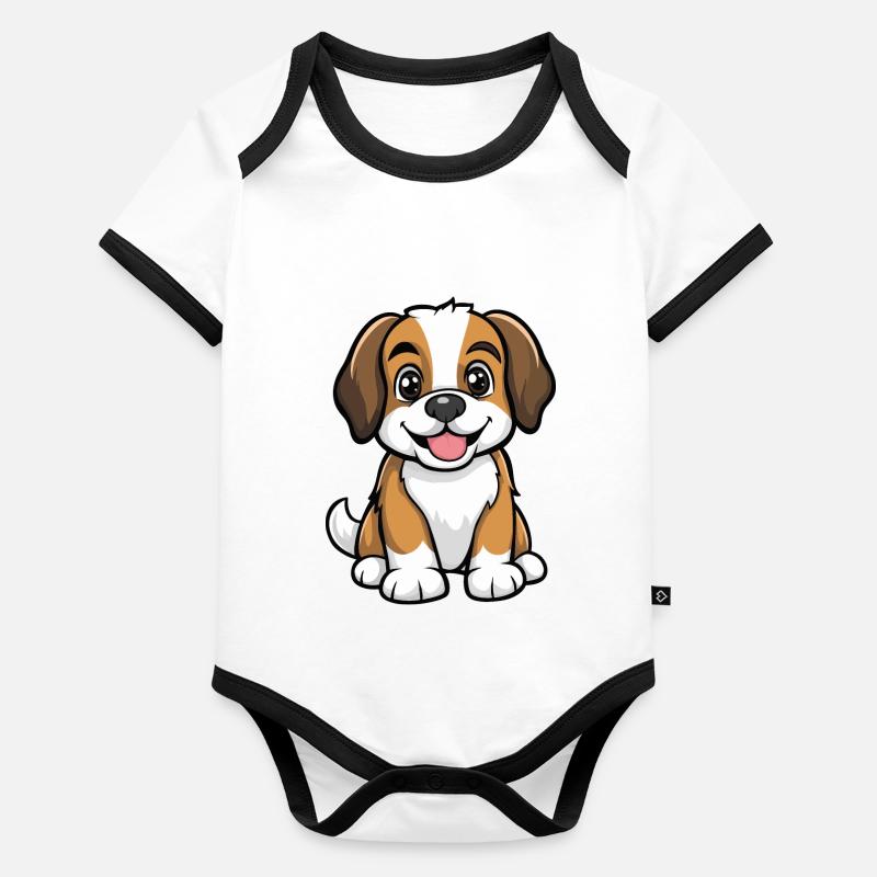 Saint Bernard Hund Comic Niedlich Baby Bio-Kurzarm-Kontrastbody