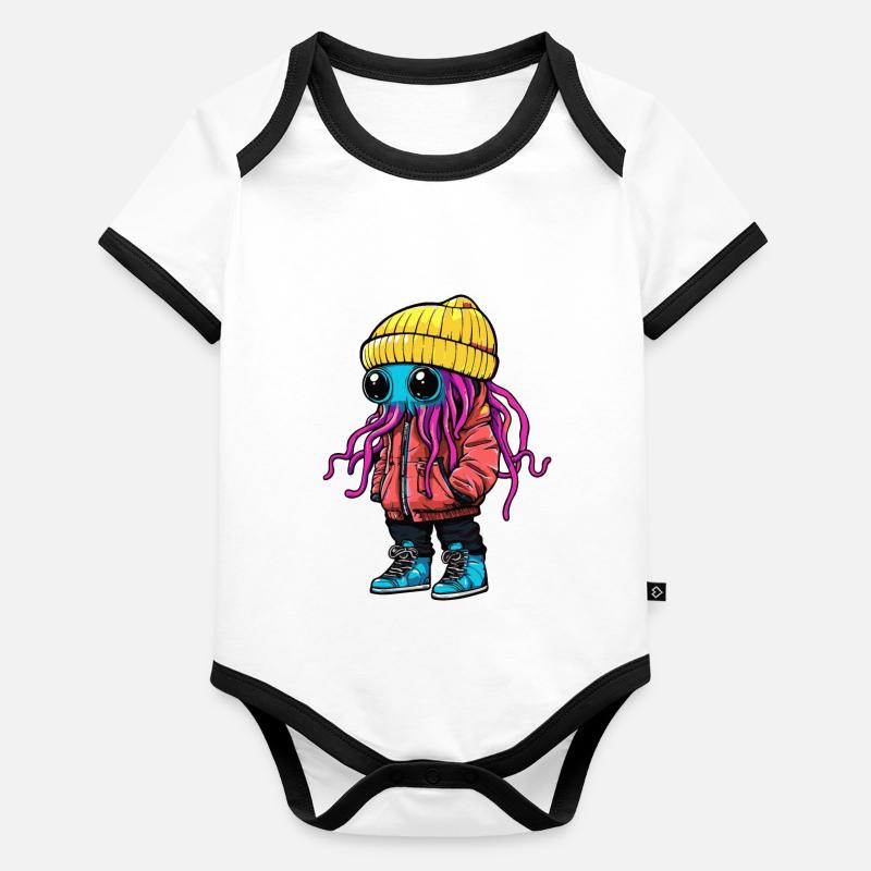 Méduse Mode Hiver Body Bébé bio contrasté manches courtes