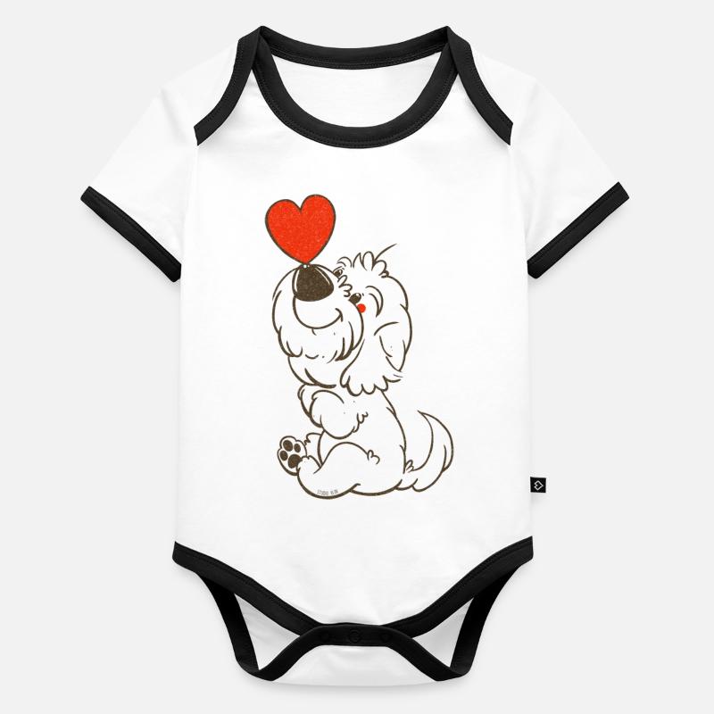 cockapoo Thor avec dessin au trait brun coeur Body Bébé bio contrasté manches courtes