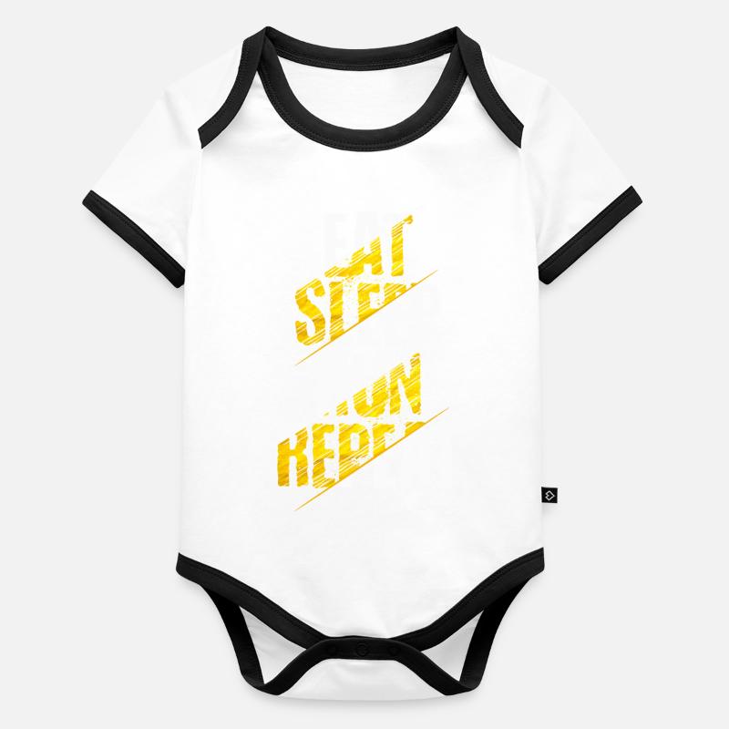 Manger Dormir Courir Répéter Course Motivation Coureur Body Bébé bio contrasté manches courtes