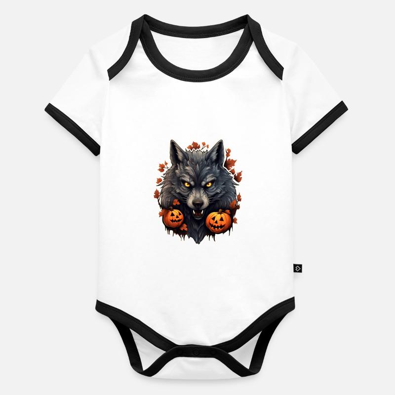 Halloween Wolf with Pumpkin Organic Baby Contrasting Bodysuit