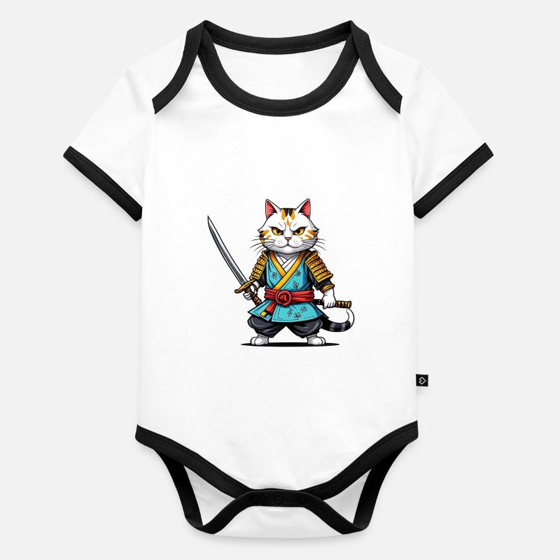 Chat samouraï Body Bébé bio contrasté manches courtes