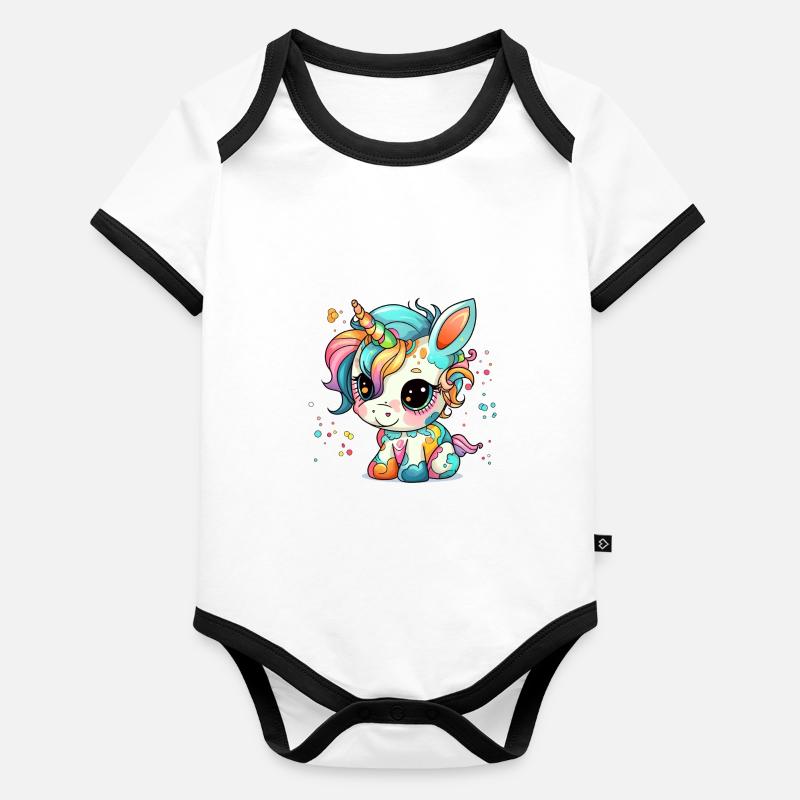 Solutions ErSa. Licorne colorée Body Bébé bio contrasté manches courtes