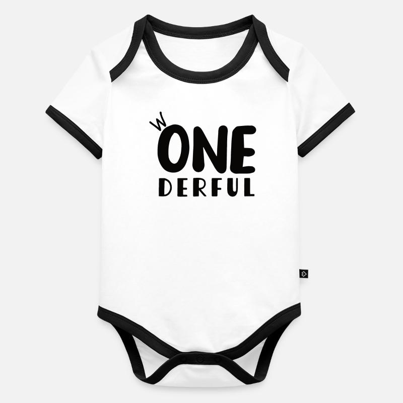 Premier anniversaire, wonderful, one, un - Body Bébé bio contrasté manches courtes - undefined