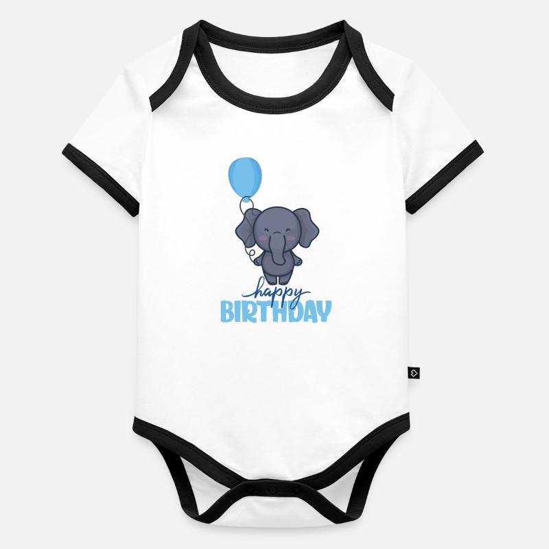 Happy Birthday Elefant - Body Bébé bio contrasté manches courtes - undefined