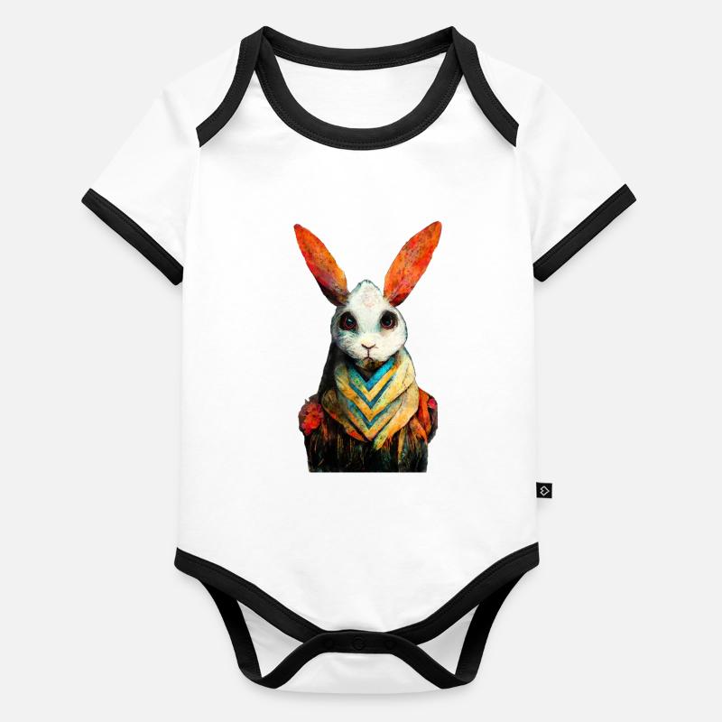 Peinture aquarelle de lapin #rabbit Body Bébé bio contrasté manches courtes