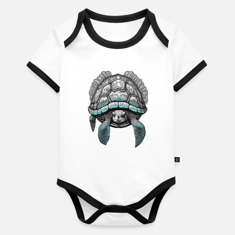 Stencil Colored Old Sea Turtle Organic Baby Contrasting Bodysuit