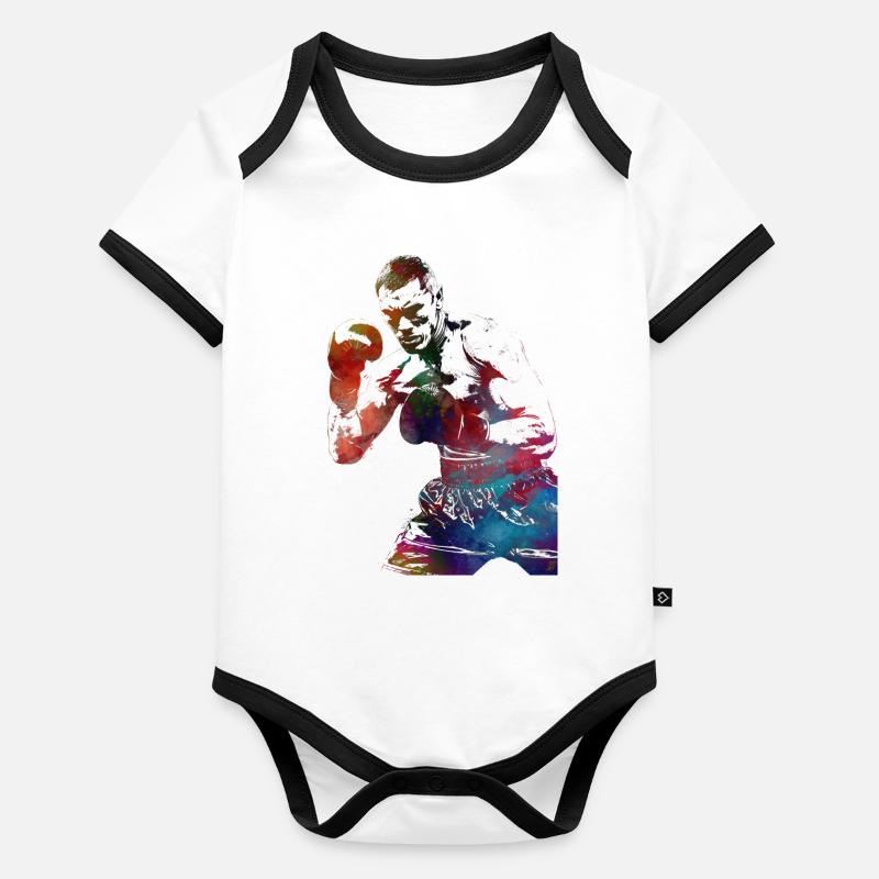 Boxe sportive #boxing - Body Bébé bio contrasté manches courtes - 