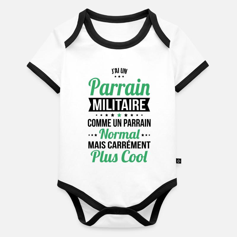 J'ai un parrain militaire plus cool Body Bébé bio contrasté manches courtes