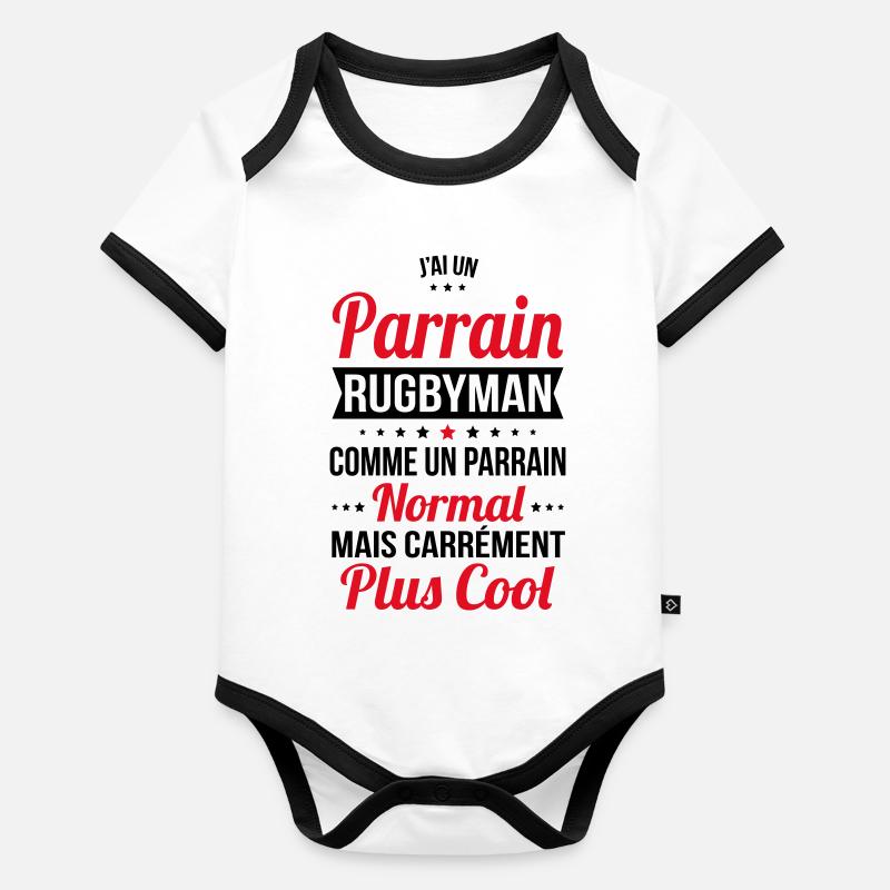 J'ai un parrain rugbyman plus cool Body Bébé bio contrasté manches courtes