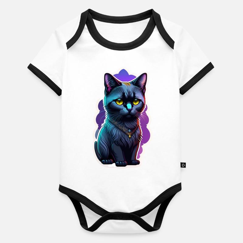 chat noir avec pendentif Body Bébé bio contrasté manches courtes