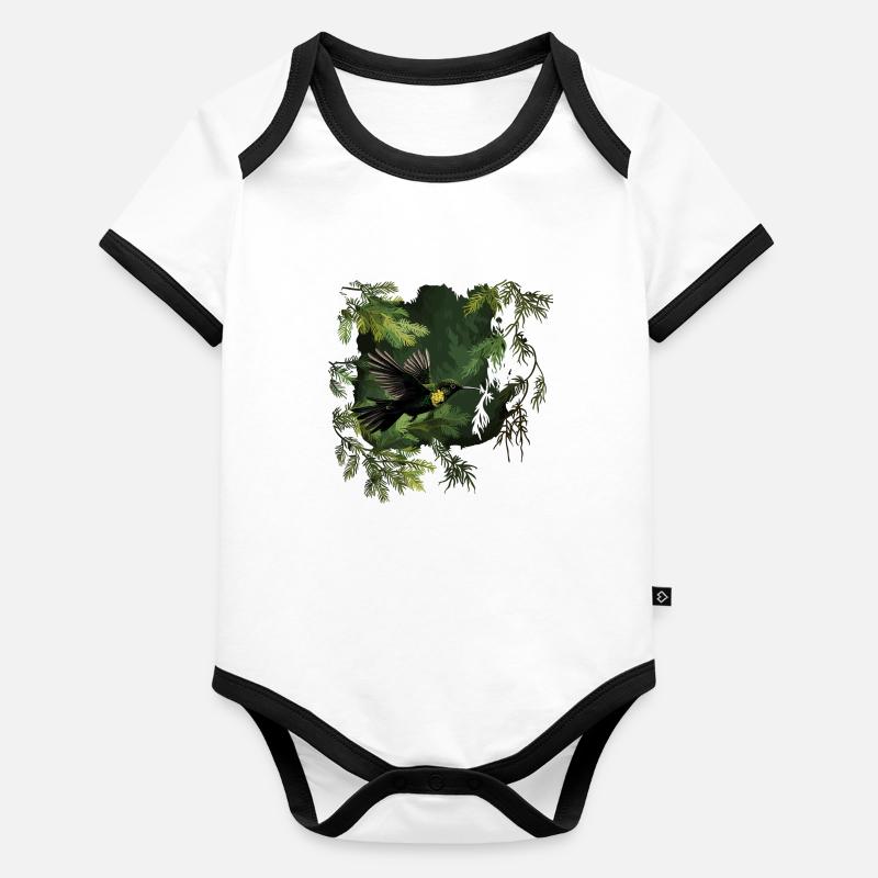 Hummingbird, Bird, Nature, Animals, Wilderness Organic Baby Contrasting Bodysuit