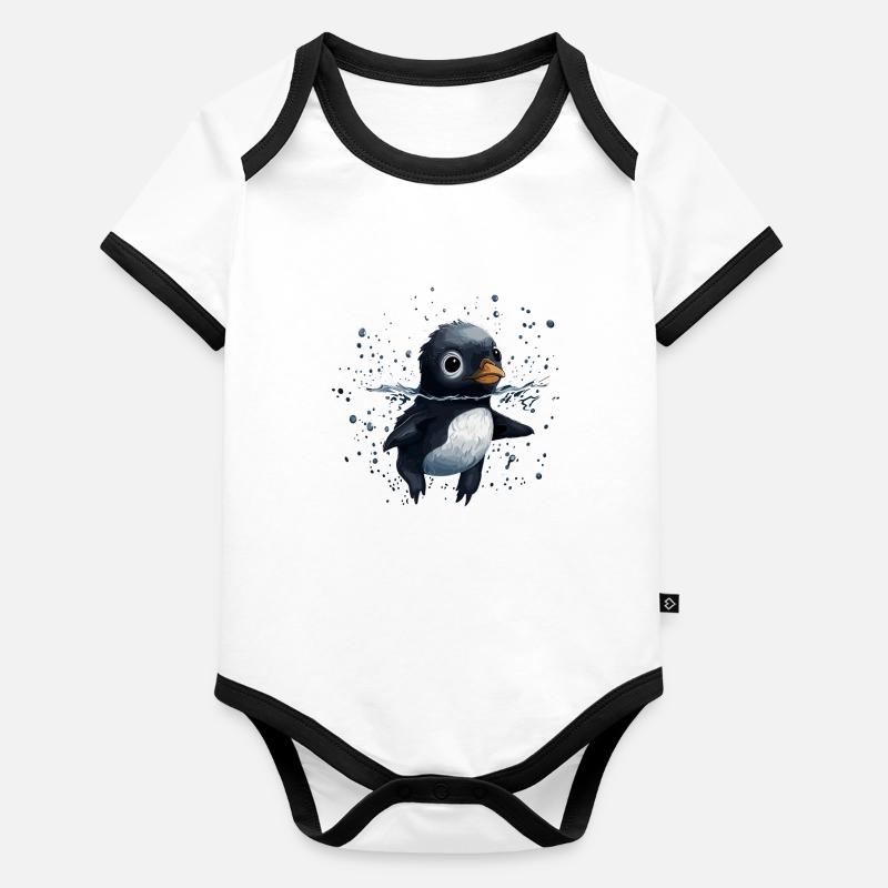 Pingouin Bébé Oiseau Poussin Body Bébé bio contrasté manches courtes