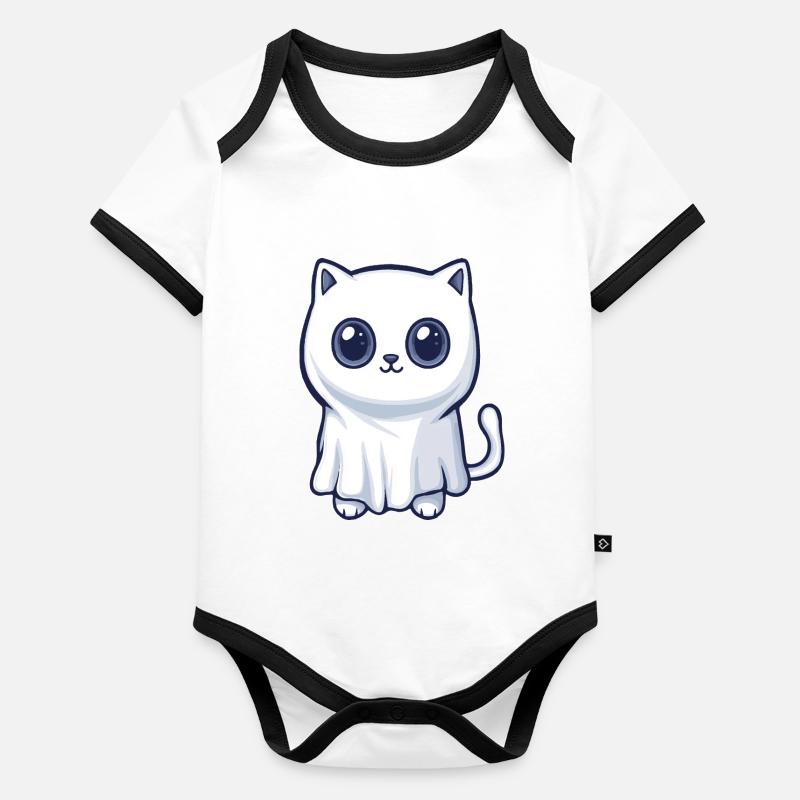 Katze Halloween Comic Geist Baby Bio-Kurzarm-Kontrastbody