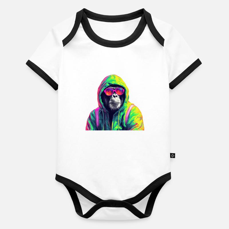 Schimpanse mit Sonnenbrille Bunt Cooler Affe Baby Bio-Kurzarm-Kontrastbody