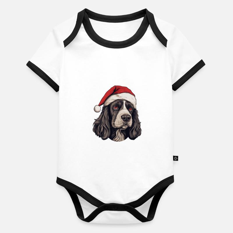 Cocker Spaniel tête de chien Portrait de Noël Body Bébé bio contrasté manches courtes