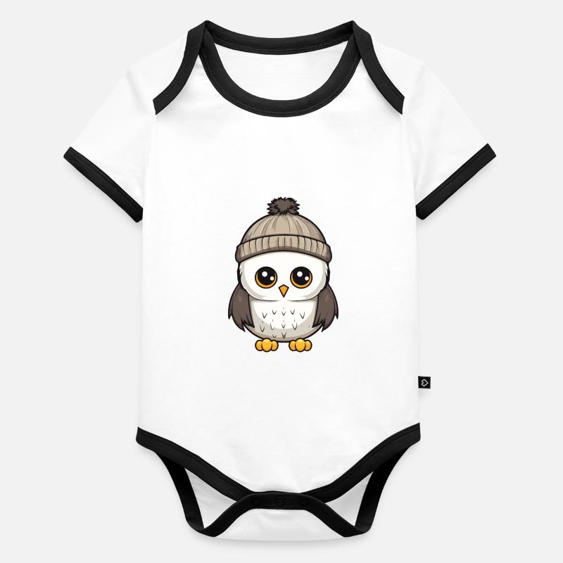 Owl Winter Comic Illustration Organic Baby Contrasting Bodysuit