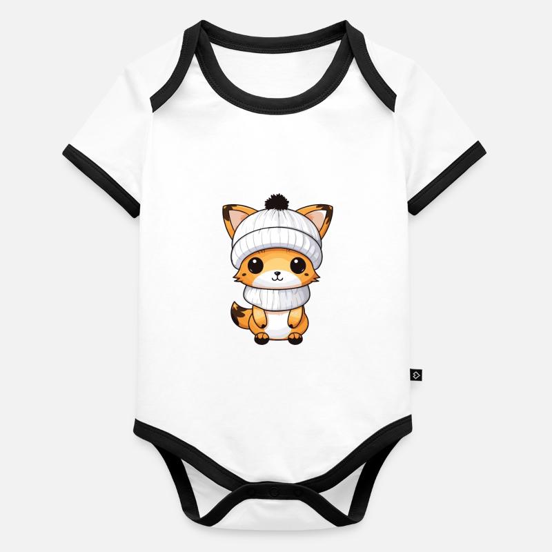 Illustration de bande dessinée d’hiver Fox Body Bébé bio contrasté manches courtes
