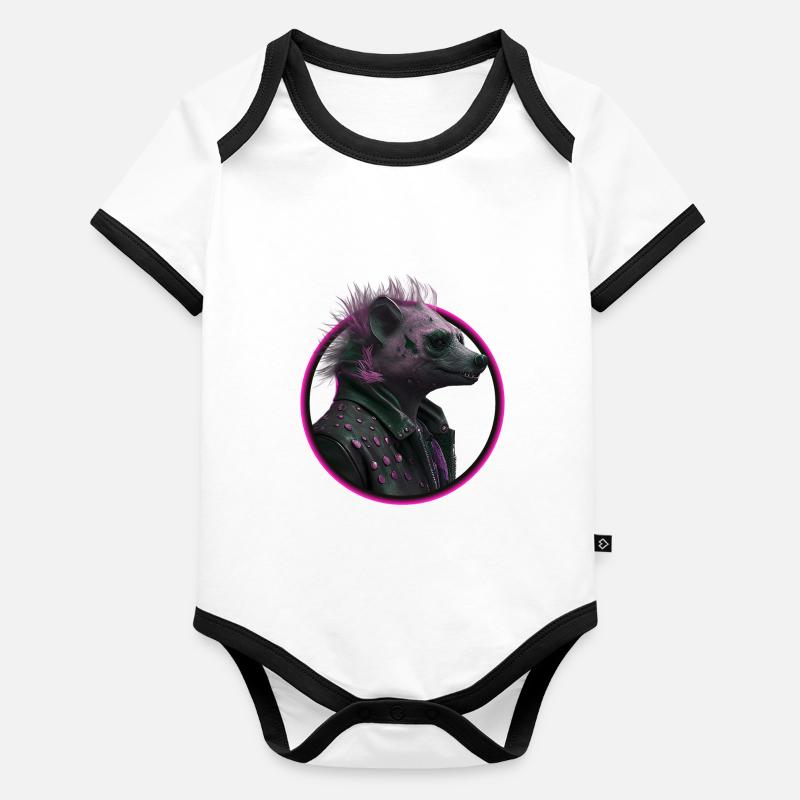 pink Punk Hyäne in Lederjacke Baby Bio-Kurzarm-Kontrastbody