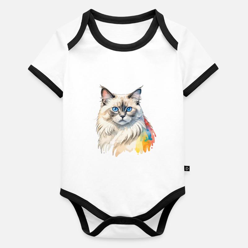 Aquarelles de chat de Birmanie Body Bébé bio contrasté manches courtes