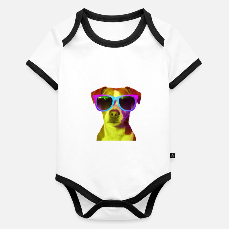Hund mit Sonnenbrille bunt Geschenkidee süß lustig Baby Bio-Kurzarm-Kontrastbody